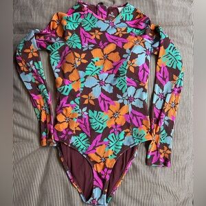 Rip Curl Multicolor Floral Long Sleeve Swimsuit - Pink, Brown, Turquoise, Orange